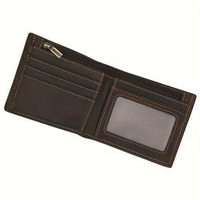 Men’s Vintage Crazy Horse Leather Wallet – Genuine Cowhide Bifold Card Case- W010