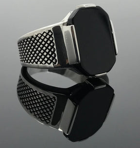 Sterling Silver Black Onyx Elegant & Plain Men's Ring