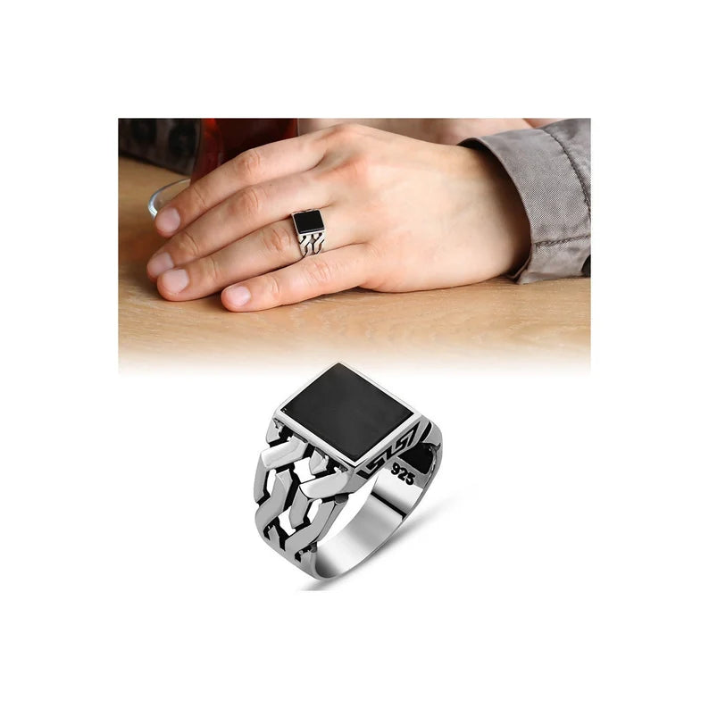 Handmade 925 Sterling Silver Black Onyx Ring for Men